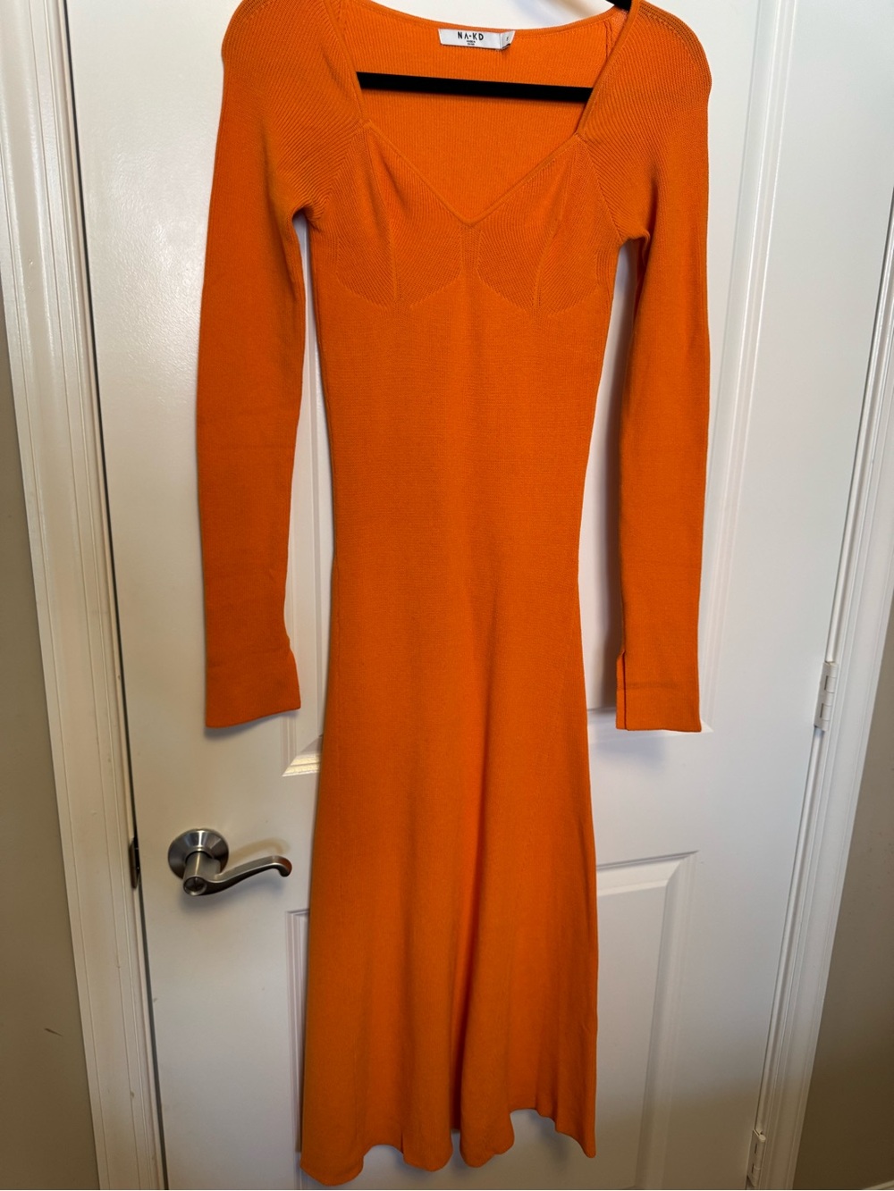 Na-kd Orange Ribbed Cup Detail Dress Size S